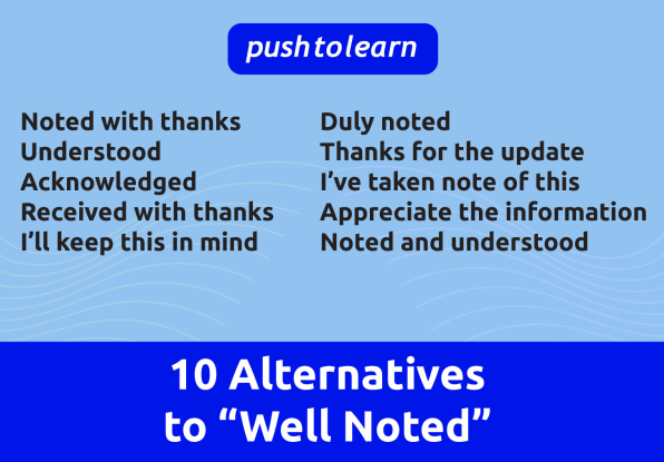 Illustration of 10 Alternatives to “Well Noted” in Business Correspondence