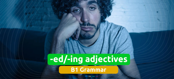 Illustration of -ed/-ing adjectives – Adjectives from verbs